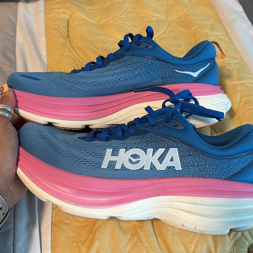 Hoka Women's Blue Pink White Sneakers - Picture 9 of 12